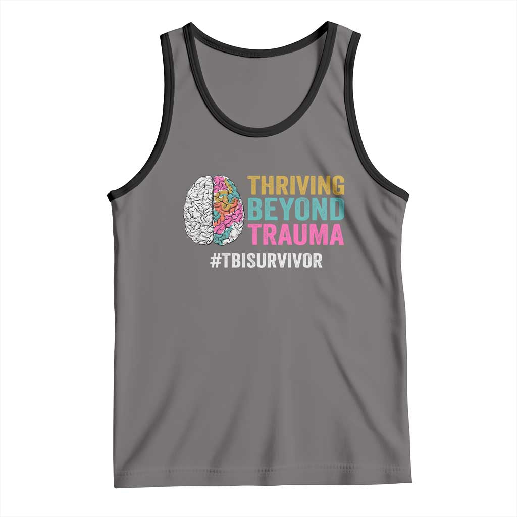 Traumatic Brain Injury Awareness Tank Top Thriving Beyond Trauma TBI Survivor TS02 Deep Heather Black Print Your Wear