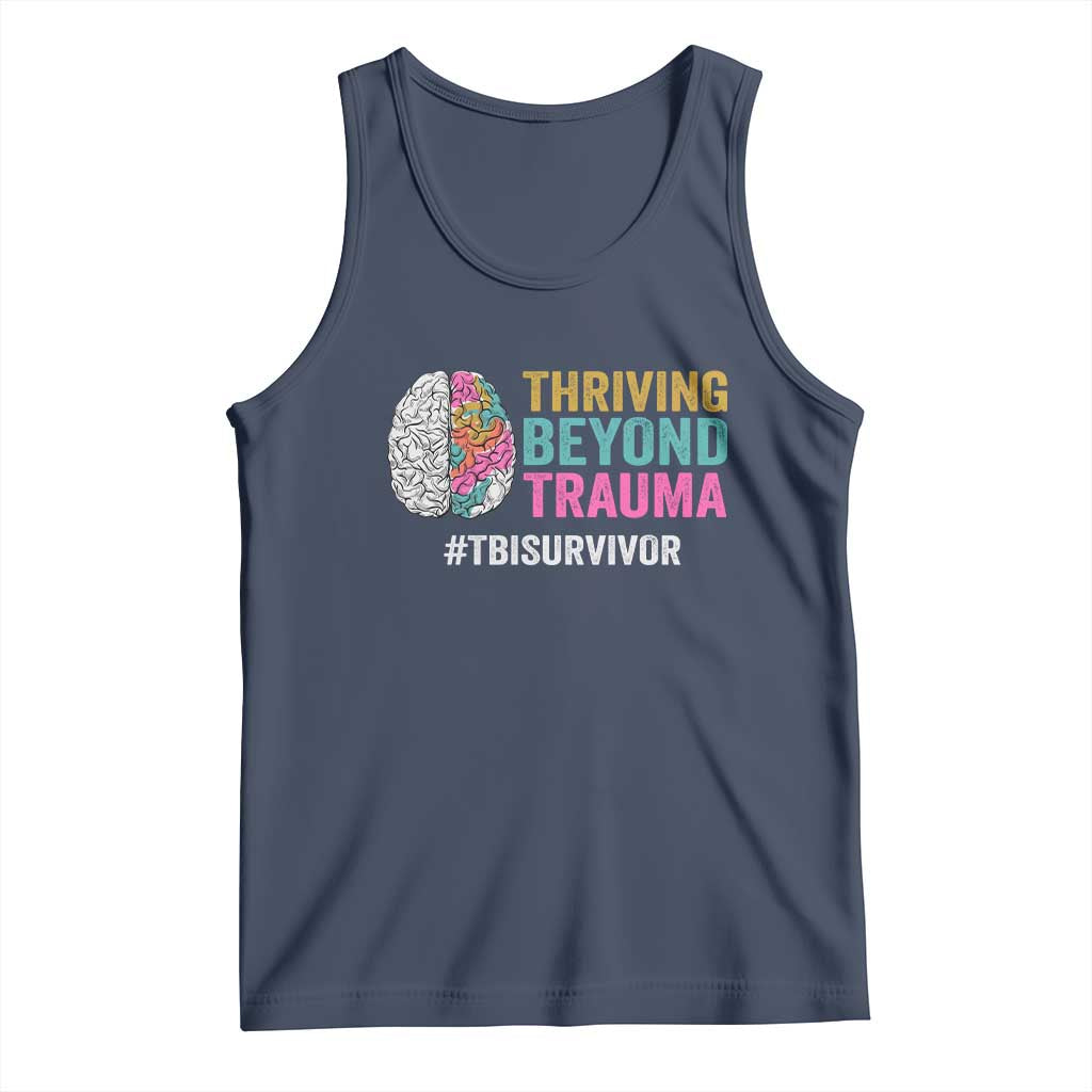 Traumatic Brain Injury Awareness Tank Top Thriving Beyond Trauma TBI Survivor TS02 Navy Print Your Wear