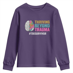 Traumatic Brain Injury Awareness Youth Sweatshirt Thriving Beyond Trauma TBI Survivor TS02 Purple Print Your Wear