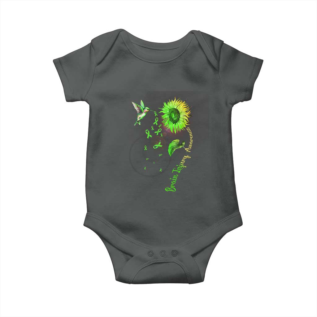 Traumatic Brain Injury Awareness Baby Onesie Sunflower Hummingbird TS02 Dark Heather Print Your Wear