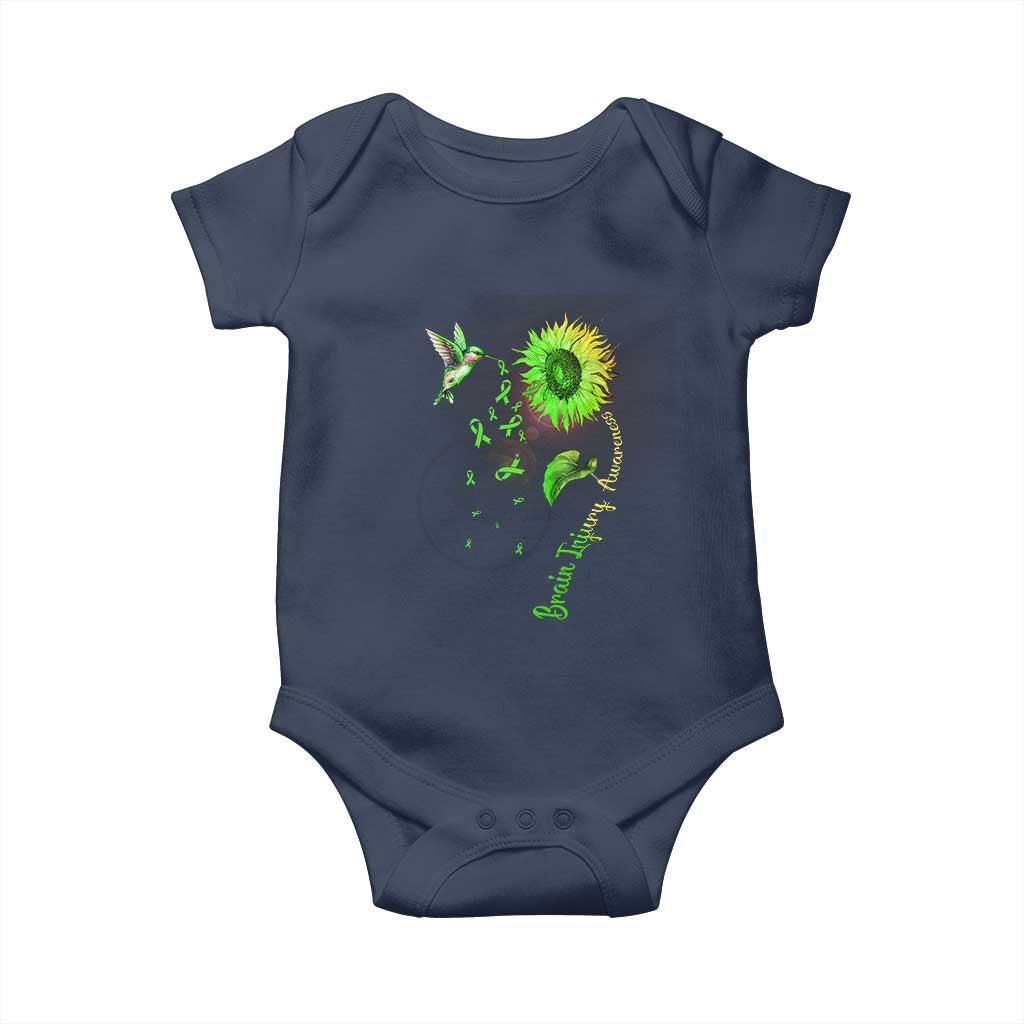 Traumatic Brain Injury Awareness Baby Onesie Sunflower Hummingbird TS02 Navy Print Your Wear