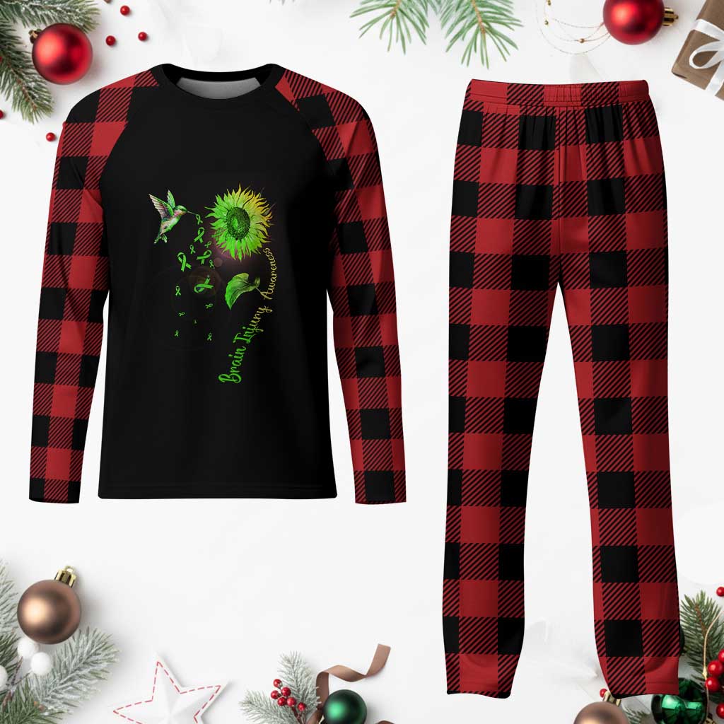 Traumatic Brain Injury Awareness Plaid Pajama Set Sunflower Hummingbird TS02 Buffalo Plaid Print Your Wear
