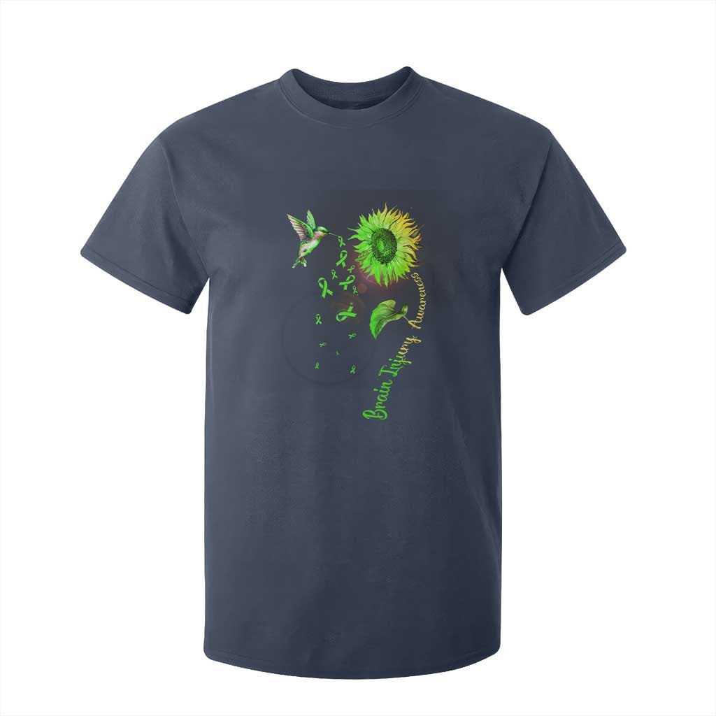 Traumatic Brain Injury Awareness T Shirt For Kid Sunflower Hummingbird TS02 Navy Print Your Wear