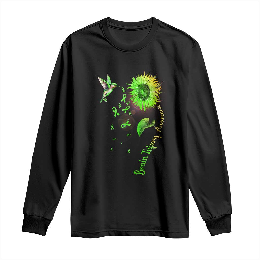 Traumatic Brain Injury Awareness Long Sleeve Shirt Sunflower Hummingbird TS02 Black Print Your Wear