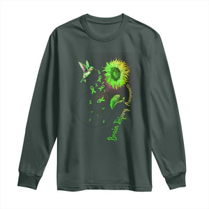Traumatic Brain Injury Awareness Long Sleeve Shirt Sunflower Hummingbird TS02 Dark Forest Green Print Your Wear