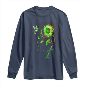 Traumatic Brain Injury Awareness Long Sleeve Shirt Sunflower Hummingbird TS02 Navy Print Your Wear