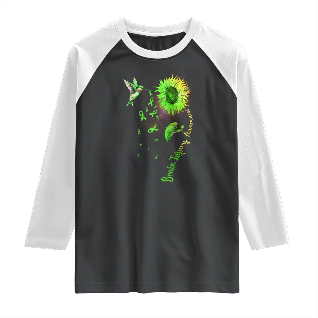 Traumatic Brain Injury Awareness Raglan Shirt Sunflower Hummingbird TS02 Black White Print Your Wear