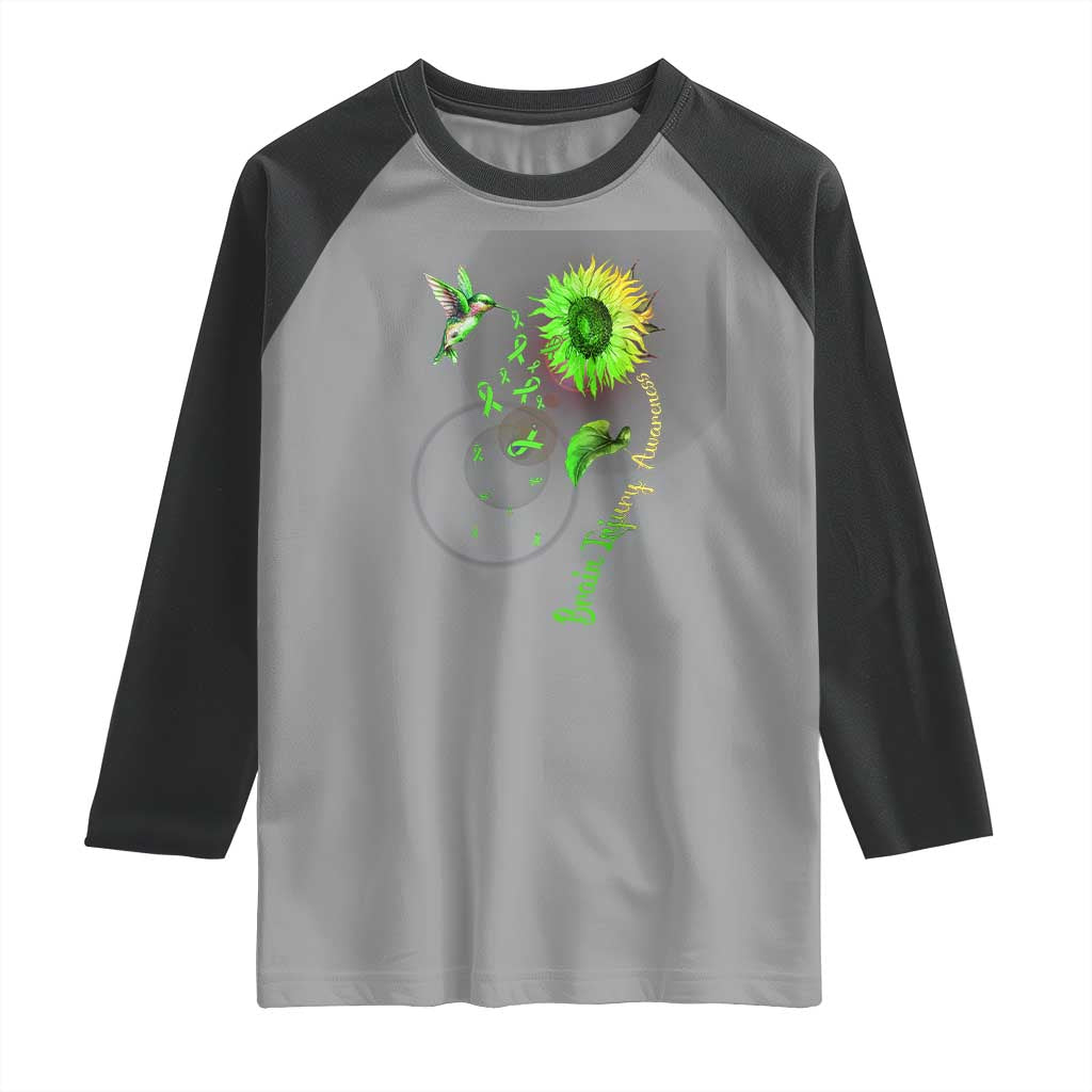 Traumatic Brain Injury Awareness Raglan Shirt Sunflower Hummingbird TS02 Sport Gray Black Print Your Wear