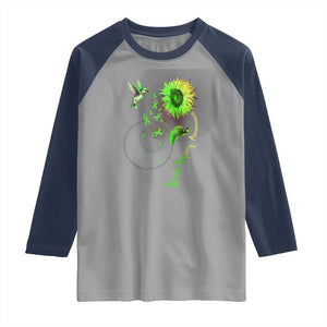 Traumatic Brain Injury Awareness Raglan Shirt Sunflower Hummingbird TS02 Sport Gray Navy Print Your Wear