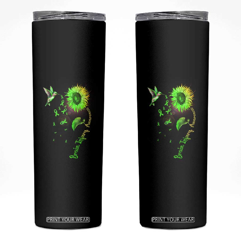 Traumatic Brain Injury Awareness Skinny Tumbler Sunflower Hummingbird TS02 Black Print Your Wear