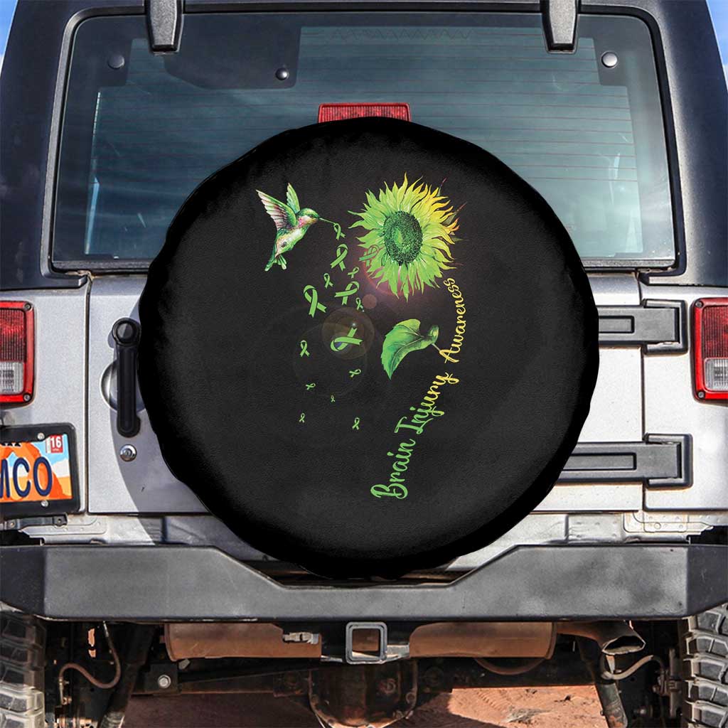 Traumatic Brain Injury Awareness Spare Tire Cover Sunflower Hummingbird TS02 No hole Black Print Your Wear