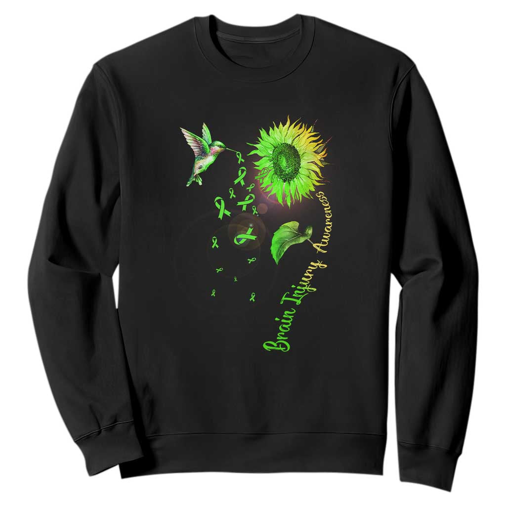 Traumatic Brain Injury Awareness Sweatshirt Sunflower Hummingbird TS02 Black Print Your Wear