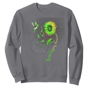 Traumatic Brain Injury Awareness Sweatshirt Sunflower Hummingbird TS02 Charcoal Print Your Wear