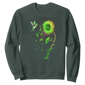 Traumatic Brain Injury Awareness Sweatshirt Sunflower Hummingbird TS02 Dark Forest Green Print Your Wear