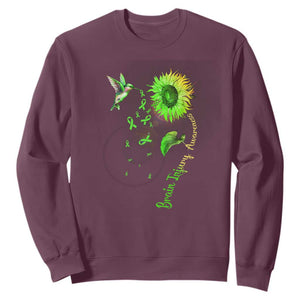 Traumatic Brain Injury Awareness Sweatshirt Sunflower Hummingbird TS02 Maroon Print Your Wear
