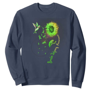 Traumatic Brain Injury Awareness Sweatshirt Sunflower Hummingbird TS02 Navy Print Your Wear