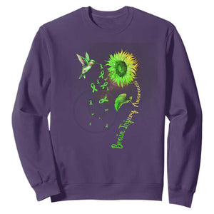 Traumatic Brain Injury Awareness Sweatshirt Sunflower Hummingbird TS02 Purple Print Your Wear