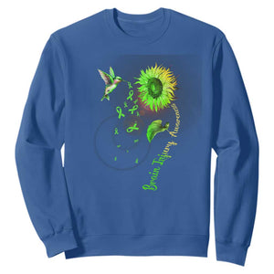 Traumatic Brain Injury Awareness Sweatshirt Sunflower Hummingbird TS02 Royal Blue Print Your Wear