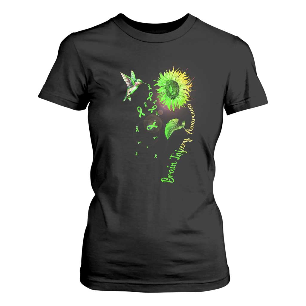 Traumatic Brain Injury Awareness T Shirt For Women Sunflower Hummingbird TS02 Black Print Your Wear