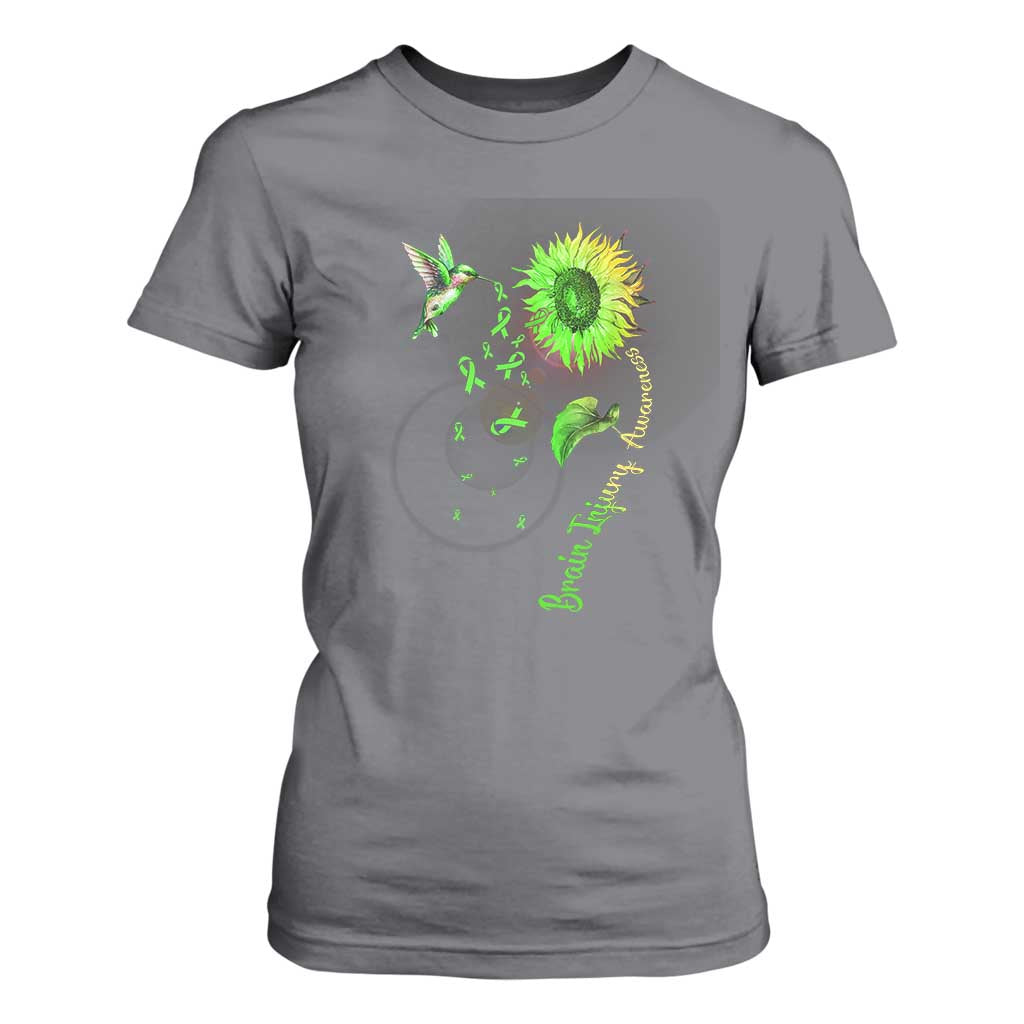 Traumatic Brain Injury Awareness T Shirt For Women Sunflower Hummingbird TS02 Charcoal Print Your Wear