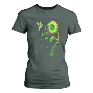 Traumatic Brain Injury Awareness T Shirt For Women Sunflower Hummingbird TS02 Dark Forest Green Print Your Wear