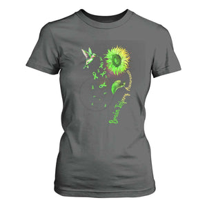 Traumatic Brain Injury Awareness T Shirt For Women Sunflower Hummingbird TS02 Dark Heather Print Your Wear