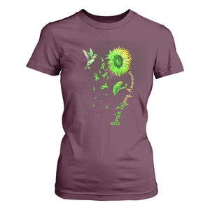 Traumatic Brain Injury Awareness T Shirt For Women Sunflower Hummingbird TS02 Maroon Print Your Wear
