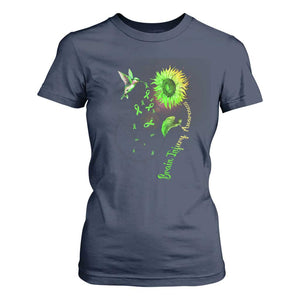 Traumatic Brain Injury Awareness T Shirt For Women Sunflower Hummingbird TS02 Navy Print Your Wear