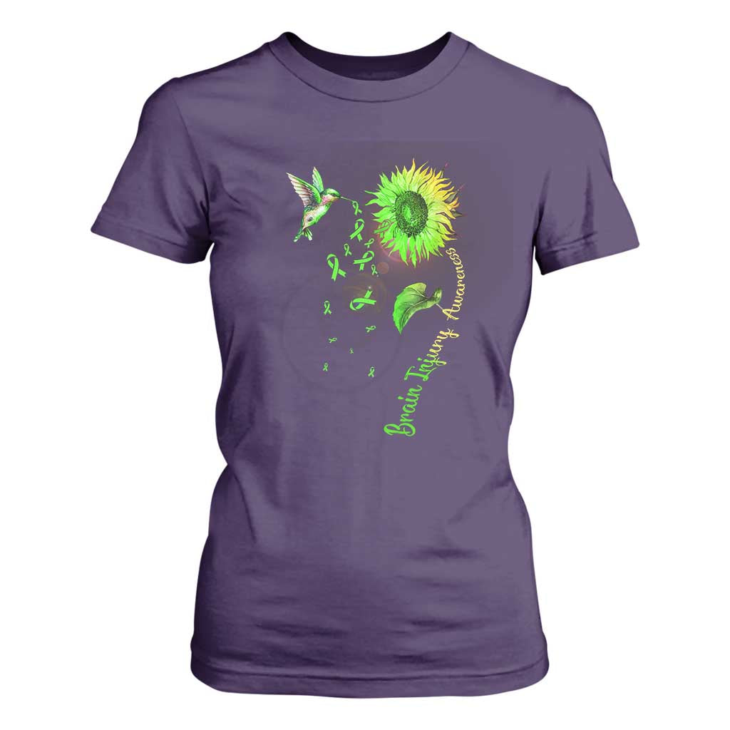 Traumatic Brain Injury Awareness T Shirt For Women Sunflower Hummingbird TS02 Purple Print Your Wear