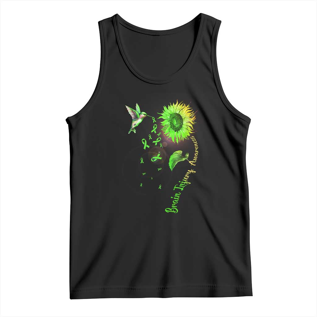 Traumatic Brain Injury Awareness Tank Top Sunflower Hummingbird TS02 Black Print Your Wear