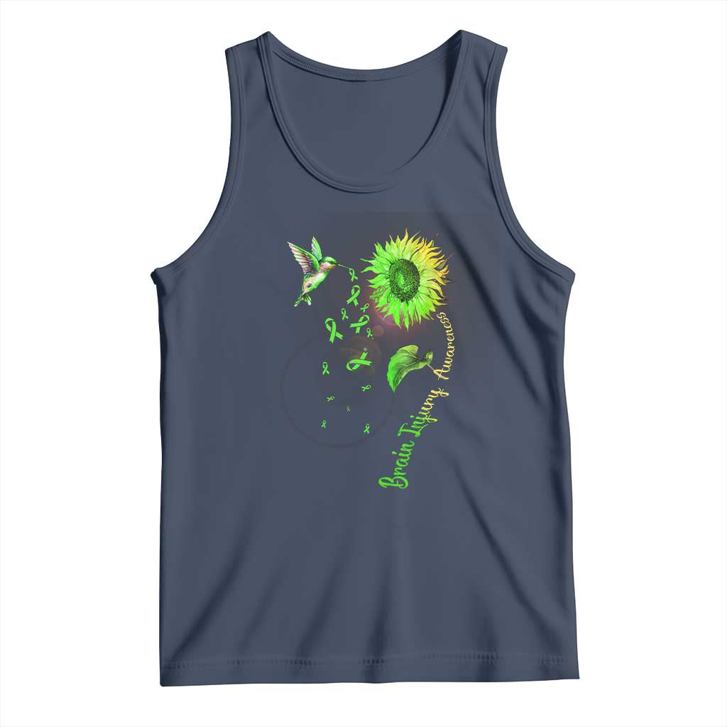 Traumatic Brain Injury Awareness Tank Top Sunflower Hummingbird TS02 Navy Print Your Wear