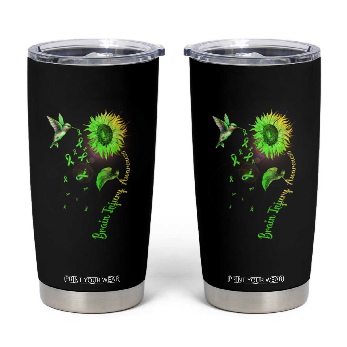 Traumatic Brain Injury Awareness Tumbler Cup Sunflower Hummingbird TS02 Black Print Your Wear