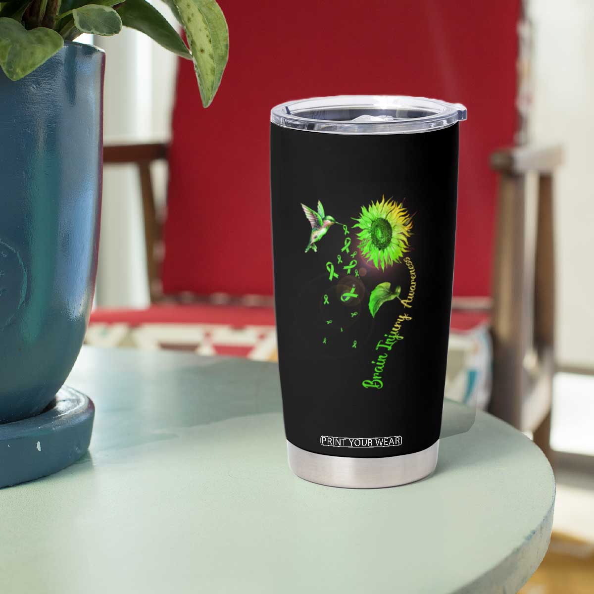 Traumatic Brain Injury Awareness Tumbler Cup Sunflower Hummingbird TS02 Print Your Wear