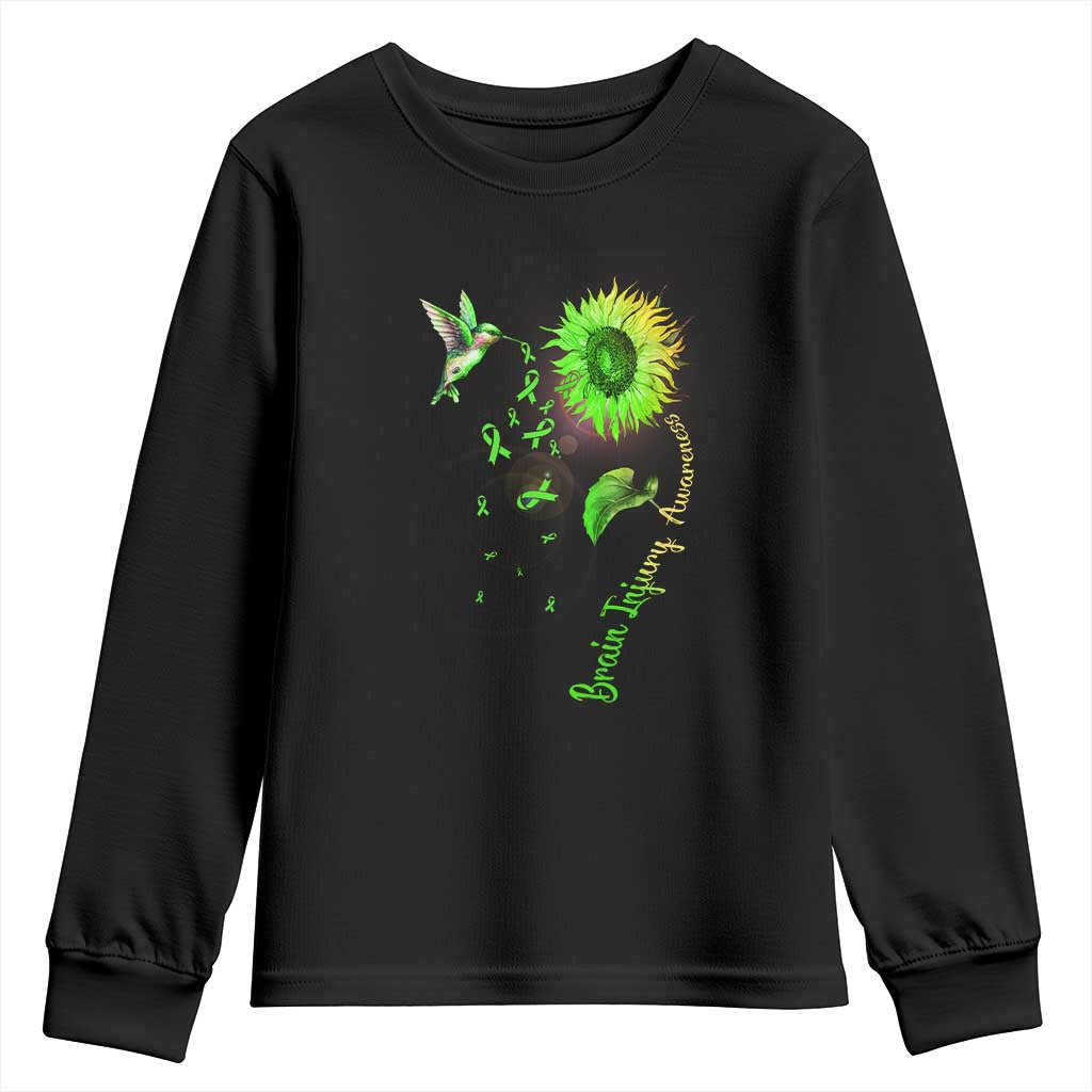 Traumatic Brain Injury Awareness Youth Sweatshirt Sunflower Hummingbird TS02 Black Print Your Wear