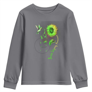 Traumatic Brain Injury Awareness Youth Sweatshirt Sunflower Hummingbird TS02 Charcoal Print Your Wear
