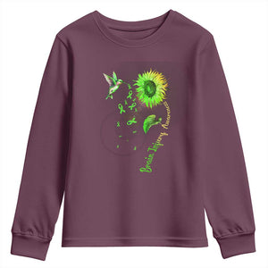 Traumatic Brain Injury Awareness Youth Sweatshirt Sunflower Hummingbird TS02 Maroon Print Your Wear