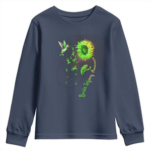 Traumatic Brain Injury Awareness Youth Sweatshirt Sunflower Hummingbird TS02 Navy Print Your Wear