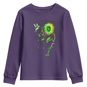 Traumatic Brain Injury Awareness Youth Sweatshirt Sunflower Hummingbird TS02 Purple Print Your Wear