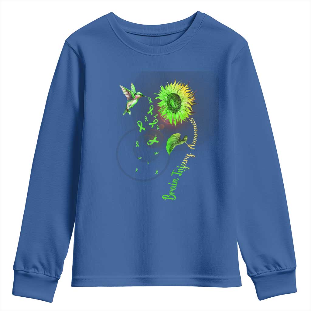 Traumatic Brain Injury Awareness Youth Sweatshirt Sunflower Hummingbird TS02 Royal Blue Print Your Wear