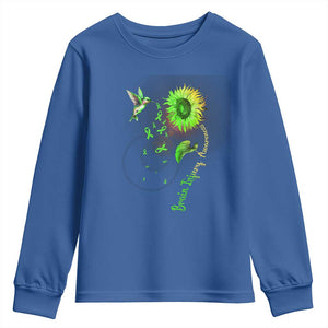 Traumatic Brain Injury Awareness Youth Sweatshirt Sunflower Hummingbird TS02 Royal Blue Print Your Wear