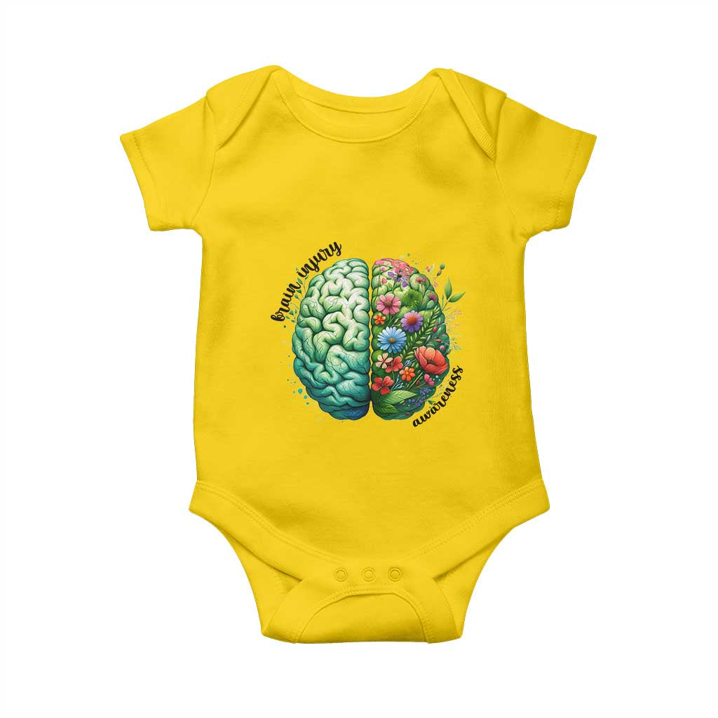 Traumatic Brain Injury Awareness Baby Onesie TBI Warrior Green Floral Brain TS02 Daisy Print Your Wear