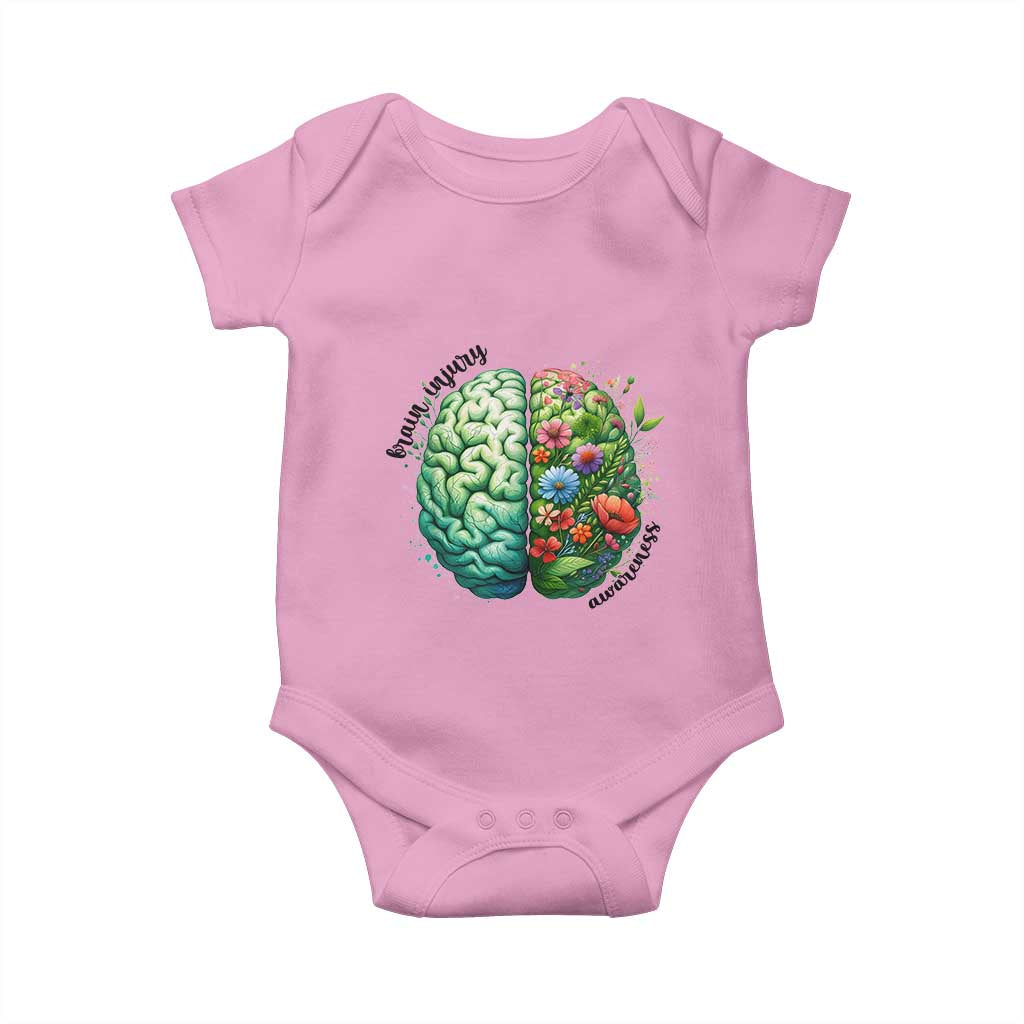 Traumatic Brain Injury Awareness Baby Onesie TBI Warrior Green Floral Brain TS02 Light Pink Print Your Wear