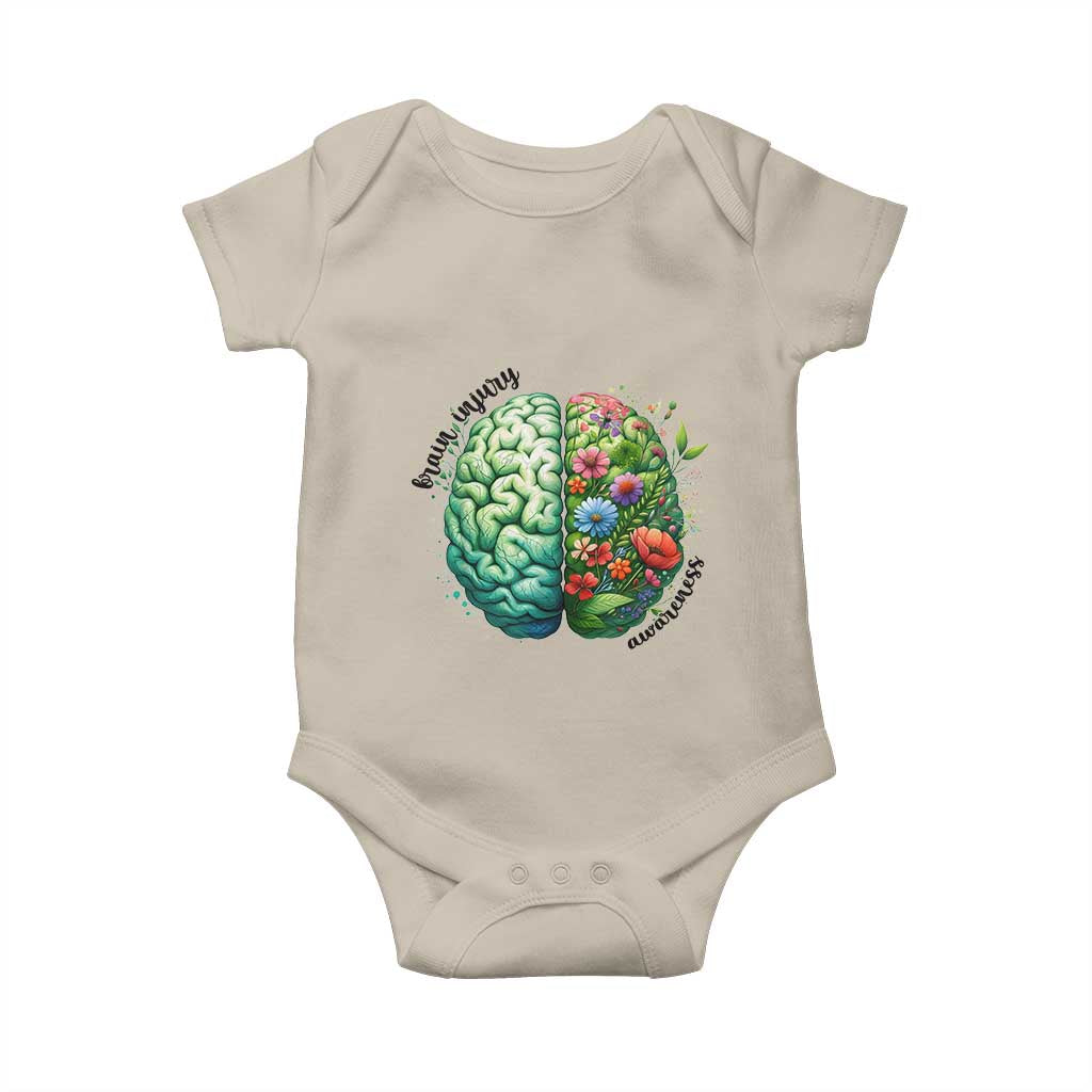Traumatic Brain Injury Awareness Baby Onesie TBI Warrior Green Floral Brain TS02 Sand Print Your Wear