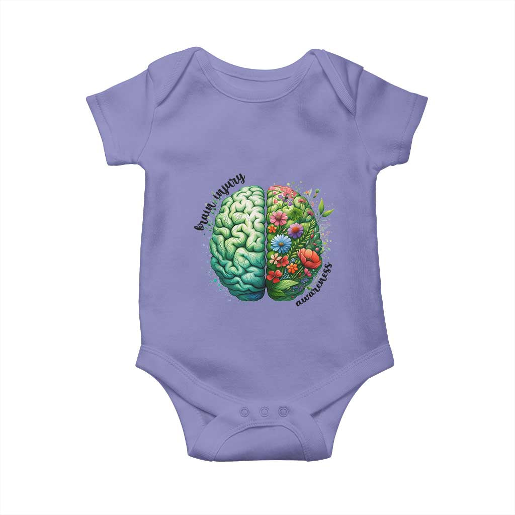 Traumatic Brain Injury Awareness Baby Onesie TBI Warrior Green Floral Brain TS02 Violet Print Your Wear