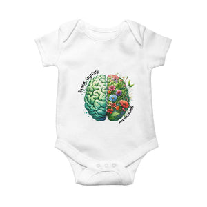 Traumatic Brain Injury Awareness Baby Onesie TBI Warrior Green Floral Brain TS02 White Print Your Wear