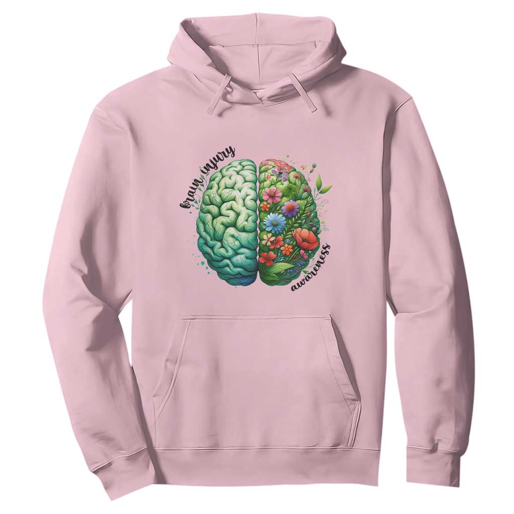 Traumatic Brain Injury Awareness Hoodie TBI Warrior Green Floral Brain TS02 Light Pink Print Your Wear