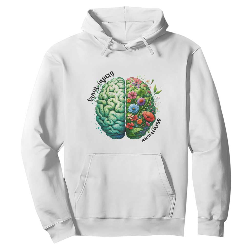 Traumatic Brain Injury Awareness Hoodie TBI Warrior Green Floral Brain TS02 White Print Your Wear