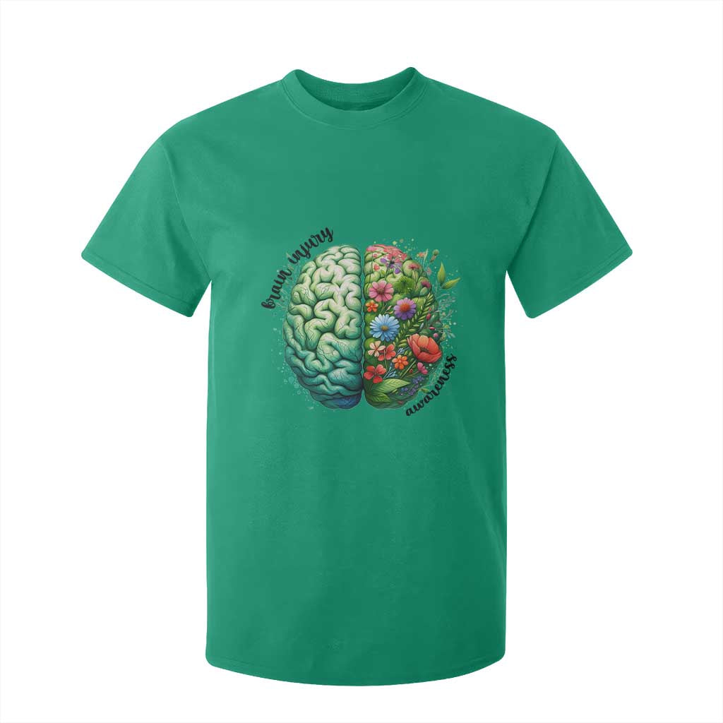 Traumatic Brain Injury Awareness T Shirt For Kid TBI Warrior Green Floral Brain TS02 Irish Green Print Your Wear