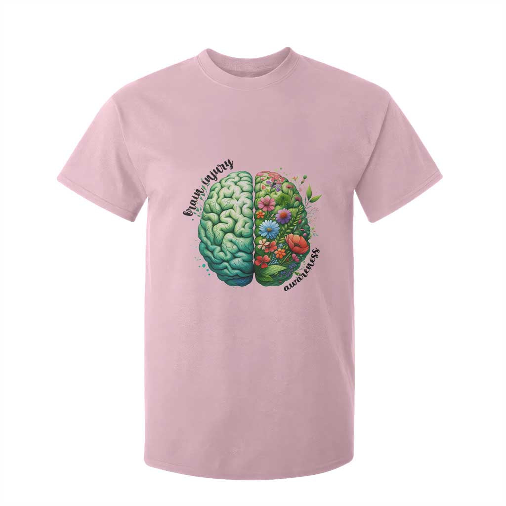 Traumatic Brain Injury Awareness T Shirt For Kid TBI Warrior Green Floral Brain TS02 Light Pink Print Your Wear