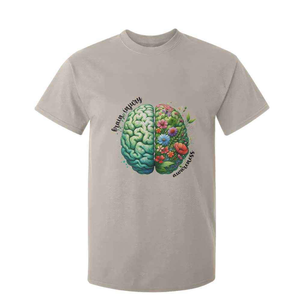 Traumatic Brain Injury Awareness T Shirt For Kid TBI Warrior Green Floral Brain TS02 Sand Print Your Wear